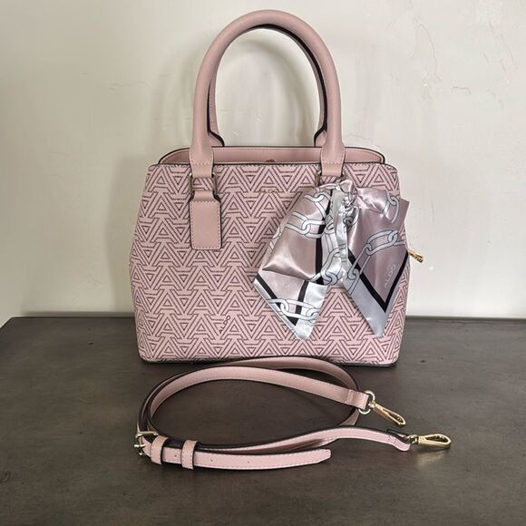 Aldo Pink Vegan Leather Elegant Satchel Handbag Crossbody Purse with Scarf NWOT - Picture 11 of 16